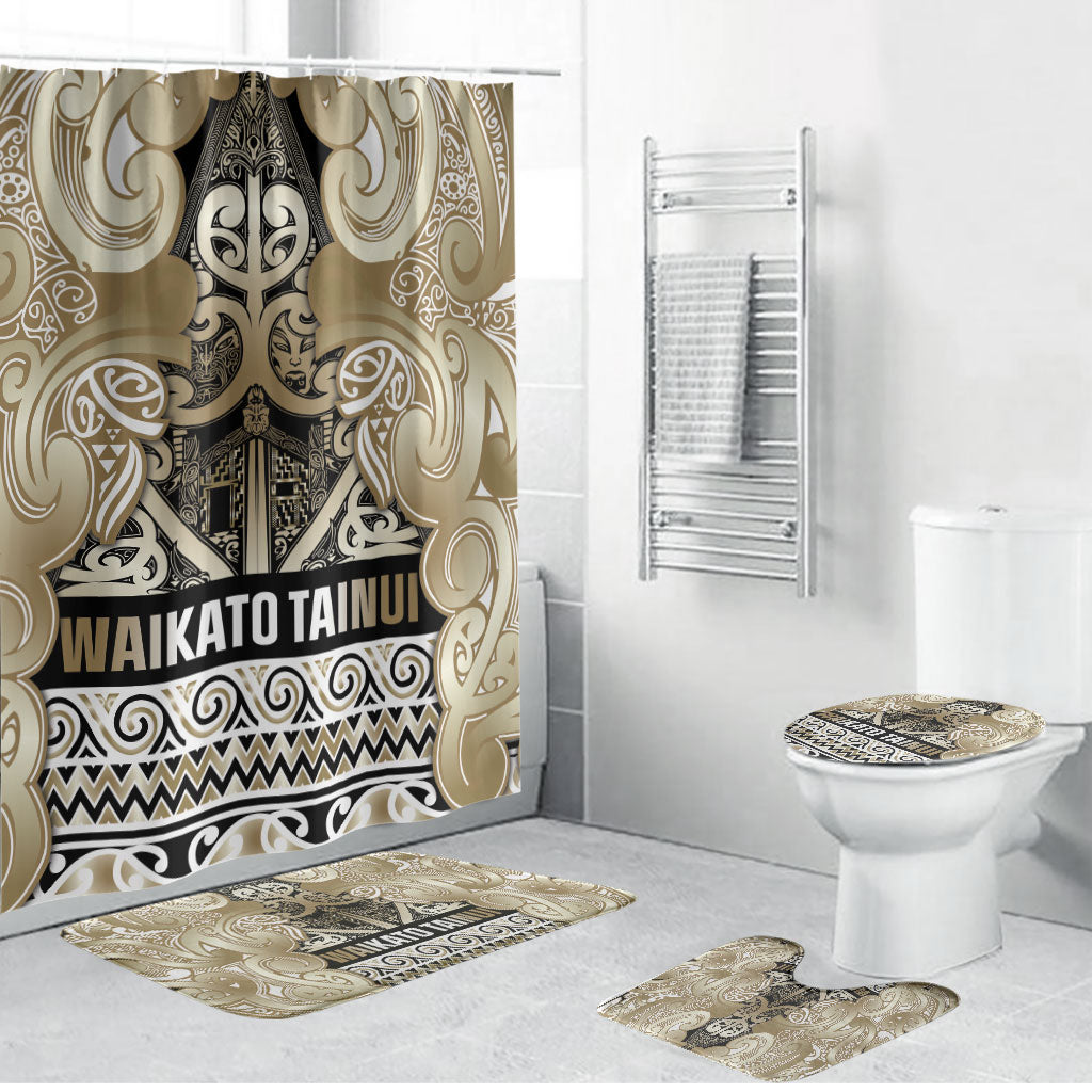 Aotearoa Iwi Waikato Tainui Bathroom Set Maori Wharenui House Tribal Pattern LT9 Bathroom Set (4 pcs) Light Gold - Polynesian Pride