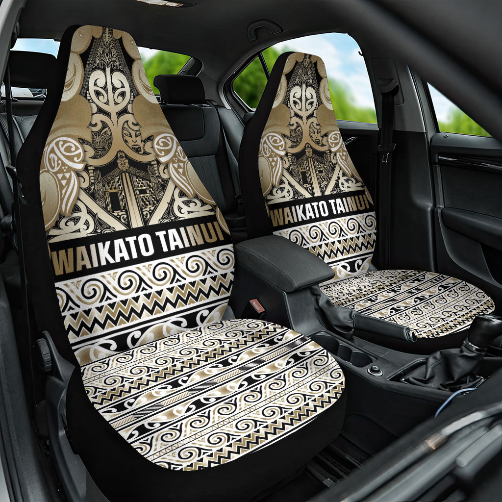 Aotearoa Iwi Waikato Tainui Car Seat Cover Maori Wharenui House Tribal Pattern LT9 One Size Light Gold - Polynesian Pride