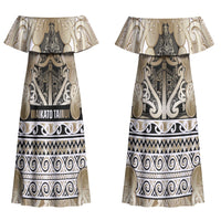 Aotearoa Iwi Waikato Tainui Couples Matching Off Shoulder Maxi Dress and Hawaiian Shirt Maori Wharenui House Tribal Pattern LT9 - Polynesian Pride