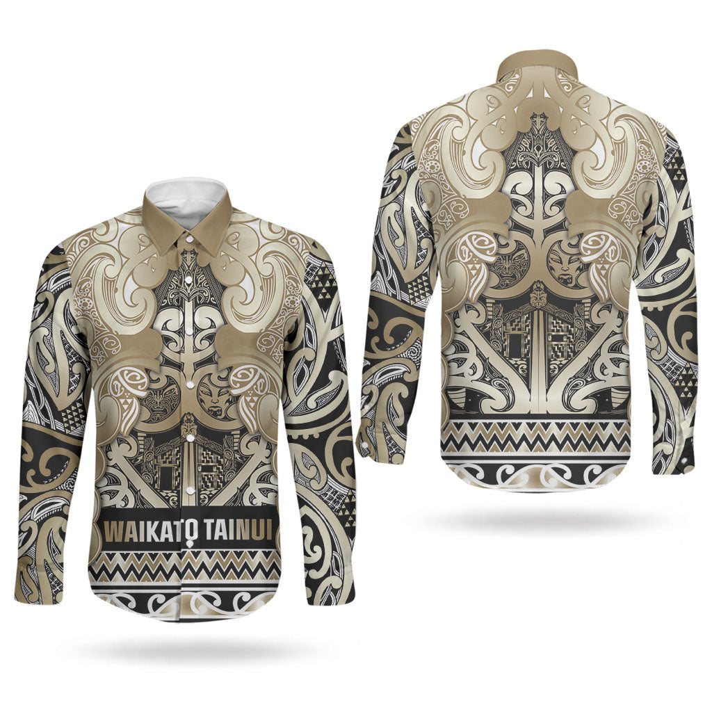 Aotearoa Iwi Waikato Tainui Couples Matching Short Sleeve Bodycon Dress and Long Sleeve Button Shirt Maori Wharenui House Tribal Pattern LT9 - Polynesian Pride