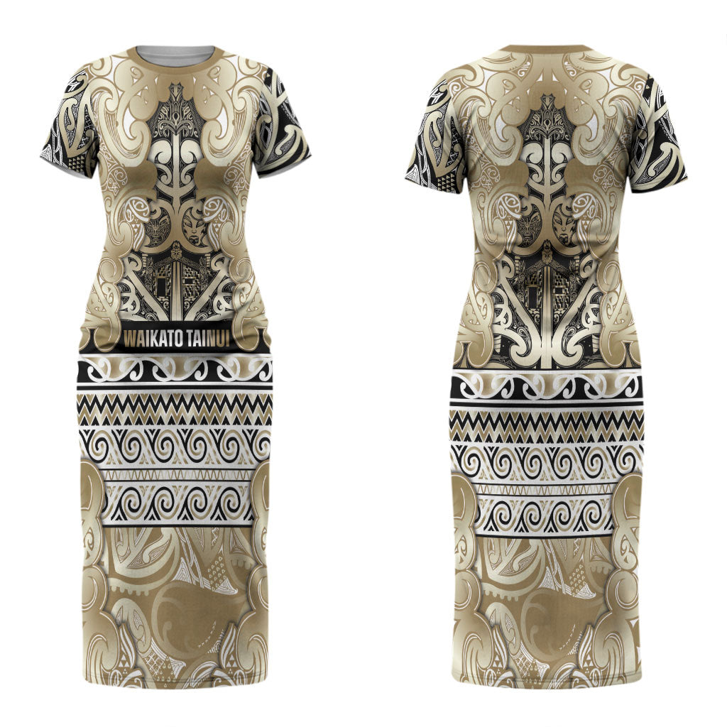 Aotearoa Iwi Waikato Tainui Couples Matching Short Sleeve Bodycon Dress and Long Sleeve Button Shirt Maori Wharenui House Tribal Pattern LT9 - Polynesian Pride