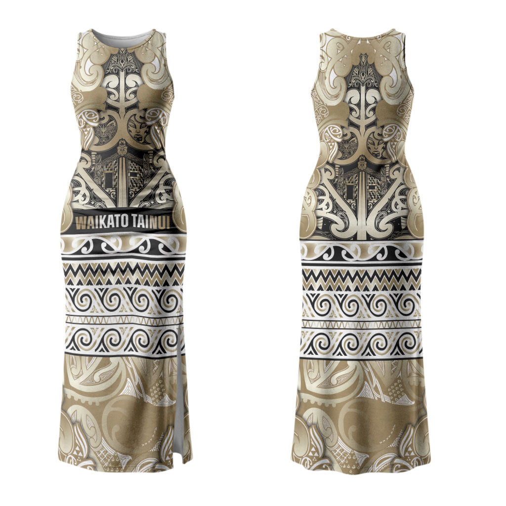 Aotearoa Iwi Waikato Tainui Couples Matching Tank Maxi Dress and Long Sleeve Button Shirt Maori Wharenui House Tribal Pattern LT9 - Polynesian Pride