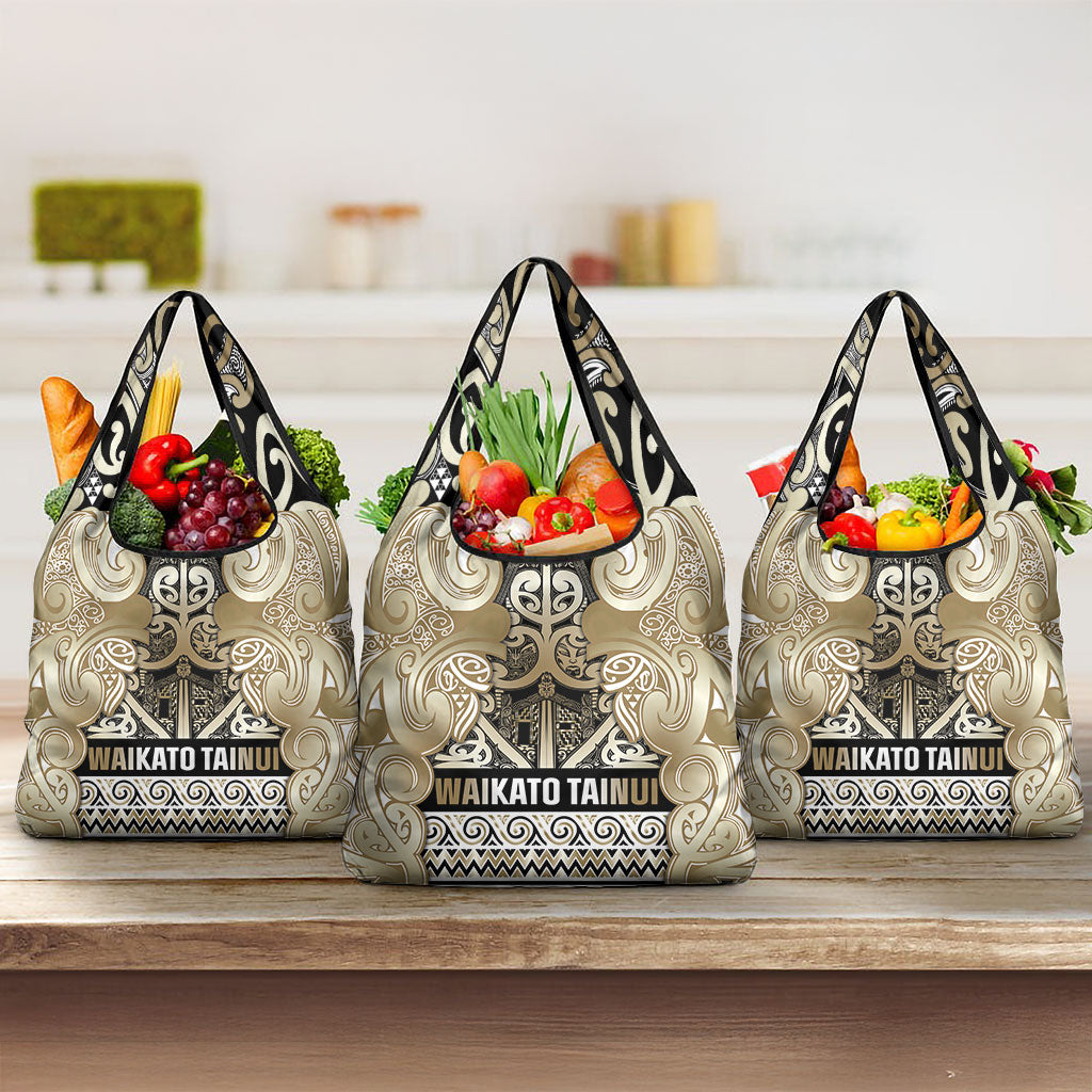 Aotearoa Iwi Waikato Tainui Grocery Bag Maori Wharenui House Tribal Pattern LT9 3-pack One Size Light Gold - Polynesian Pride