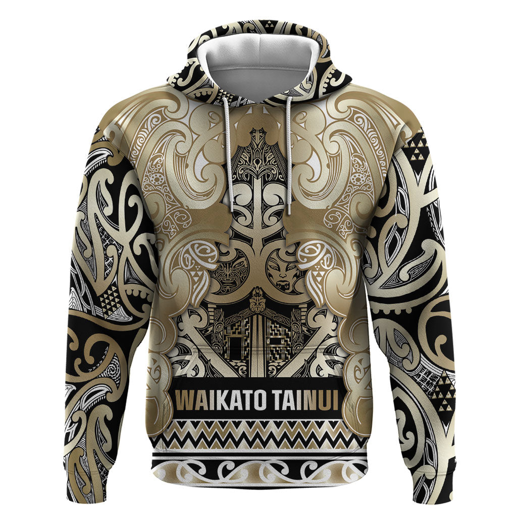 Aotearoa Iwi Waikato Tainui Hoodie Maori Wharenui House Tribal Pattern LT9 Pullover Hoodie Light Gold - Polynesian Pride