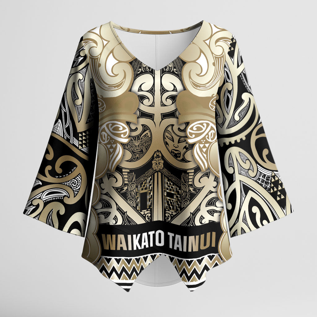 Aotearoa Iwi Waikato Tainui Kimono Sleeve Blouse Maori Wharenui House Tribal Pattern LT9 Female Light Gold - Polynesian Pride