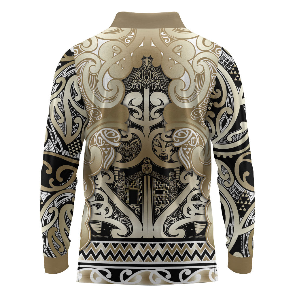 Aotearoa Iwi Waikato Tainui Long Sleeve Polo Shirt Maori Wharenui House Tribal Pattern LT9 - Polynesian Pride