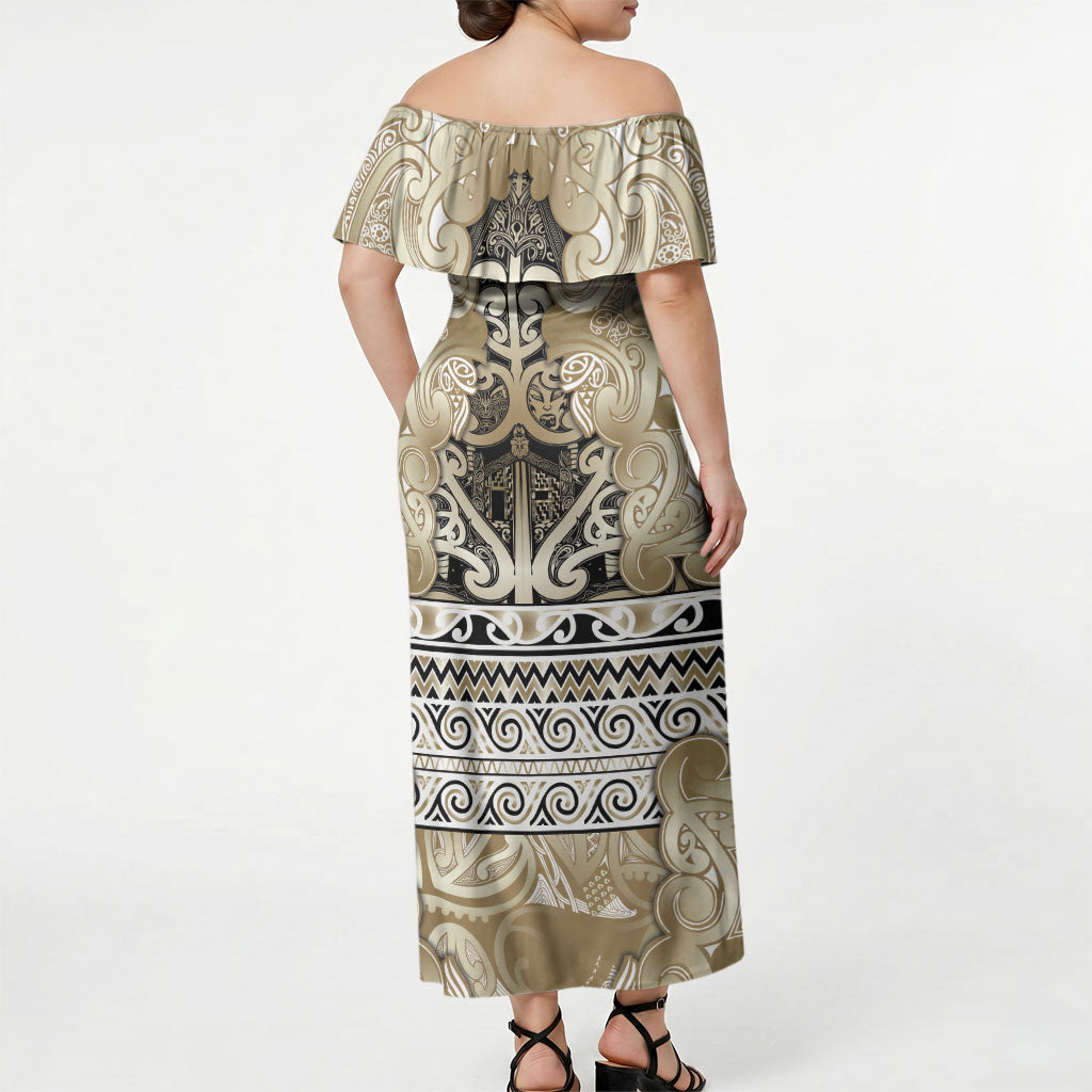 Aotearoa Iwi Waikato Tainui Off Shoulder Maxi Dress Maori Wharenui House Tribal Pattern LT9 - Polynesian Pride