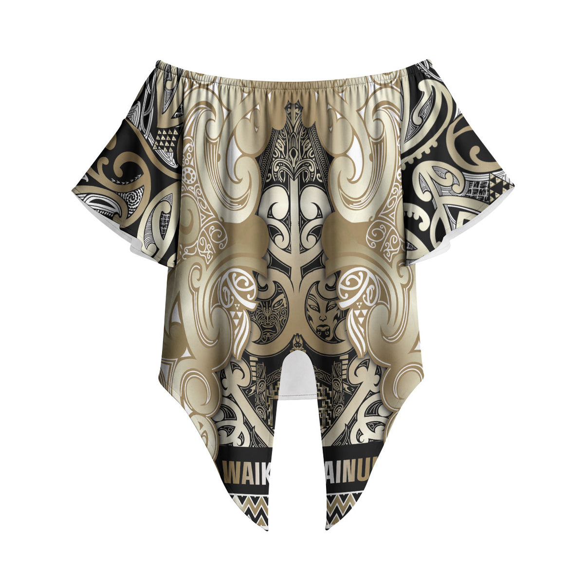 Aotearoa Iwi Waikato Tainui Off Shoulder Wrap Waist Top Maori Wharenui House Tribal Pattern LT9 - Polynesian Pride