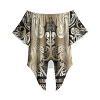 Aotearoa Iwi Waikato Tainui Off Shoulder Wrap Waist Top Maori Wharenui House Tribal Pattern LT9 - Polynesian Pride
