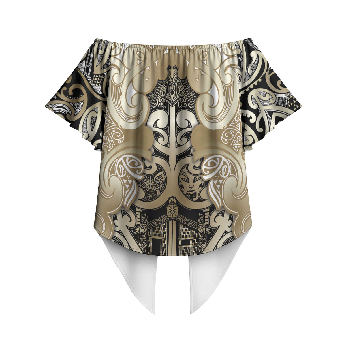 Aotearoa Iwi Waikato Tainui Off Shoulder Wrap Waist Top Maori Wharenui House Tribal Pattern LT9 - Polynesian Pride