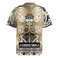 Aotearoa Iwi Waikato Tainui Rugby Jersey Maori Wharenui House Tribal Pattern LT9 Light Gold - Polynesian Pride