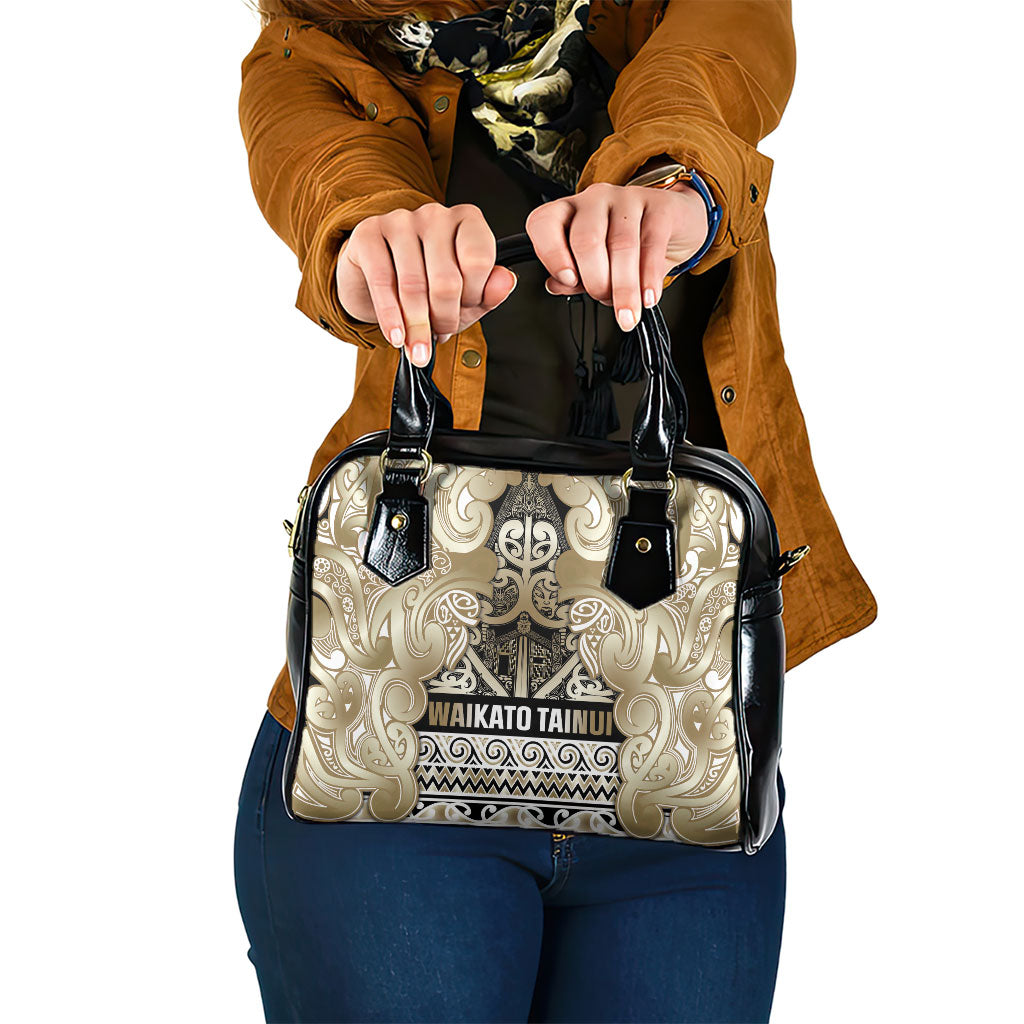 Aotearoa Iwi Waikato Tainui Shoulder Handbag Maori Wharenui House Tribal Pattern LT9 One Size Light Gold - Polynesian Pride