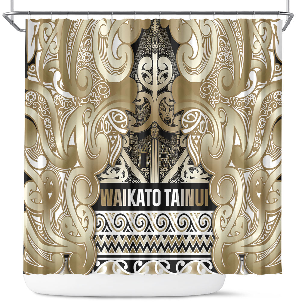 Aotearoa Iwi Waikato Tainui Shower Curtain Maori Wharenui House Tribal Pattern LT9 Light Gold - Polynesian Pride