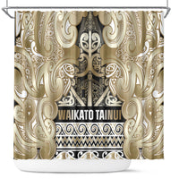 Aotearoa Iwi Waikato Tainui Shower Curtain Maori Wharenui House Tribal Pattern LT9 Light Gold - Polynesian Pride