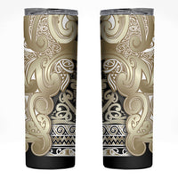 Aotearoa Iwi Waikato Tainui Skinny Tumbler Maori Wharenui House Tribal Pattern LT9 Light Gold - Polynesian Pride