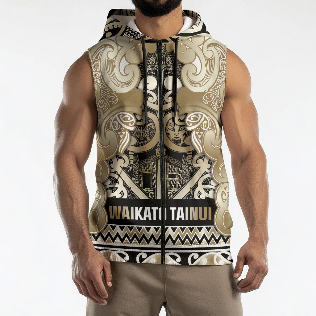 Aotearoa Iwi Waikato Tainui Sleeveless Zip Hoodie Maori Wharenui House Tribal Pattern LT9 - Polynesian Pride