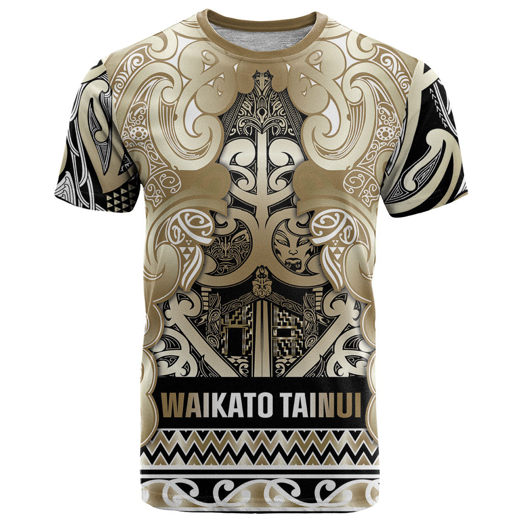 Aotearoa Iwi Waikato Tainui T Shirt Maori Wharenui House Tribal Pattern LT9 Light Gold - Polynesian Pride