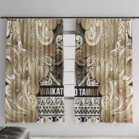 Aotearoa Iwi Waikato Tainui Window Curtain Maori Wharenui House Tribal Pattern LT9 With Hooks Light Gold - Polynesian Pride