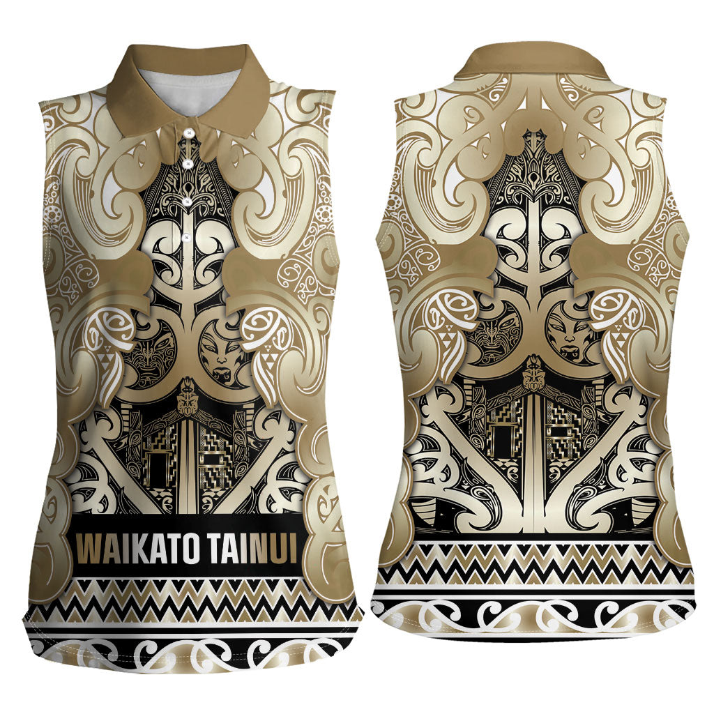 Aotearoa Iwi Waikato Tainui Women Sleeveless Polo Shirt Maori Wharenui House Tribal Pattern LT9 - Polynesian Pride