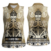 Aotearoa Iwi Waikato Tainui Women Sleeveless Polo Shirt Maori Wharenui House Tribal Pattern LT9 - Polynesian Pride
