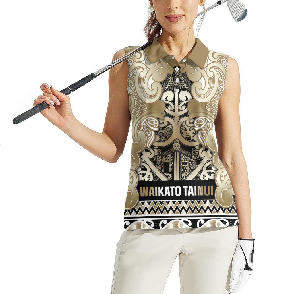 Aotearoa Iwi Waikato Tainui Women Sleeveless Polo Shirt Maori Wharenui House Tribal Pattern LT9 - Polynesian Pride
