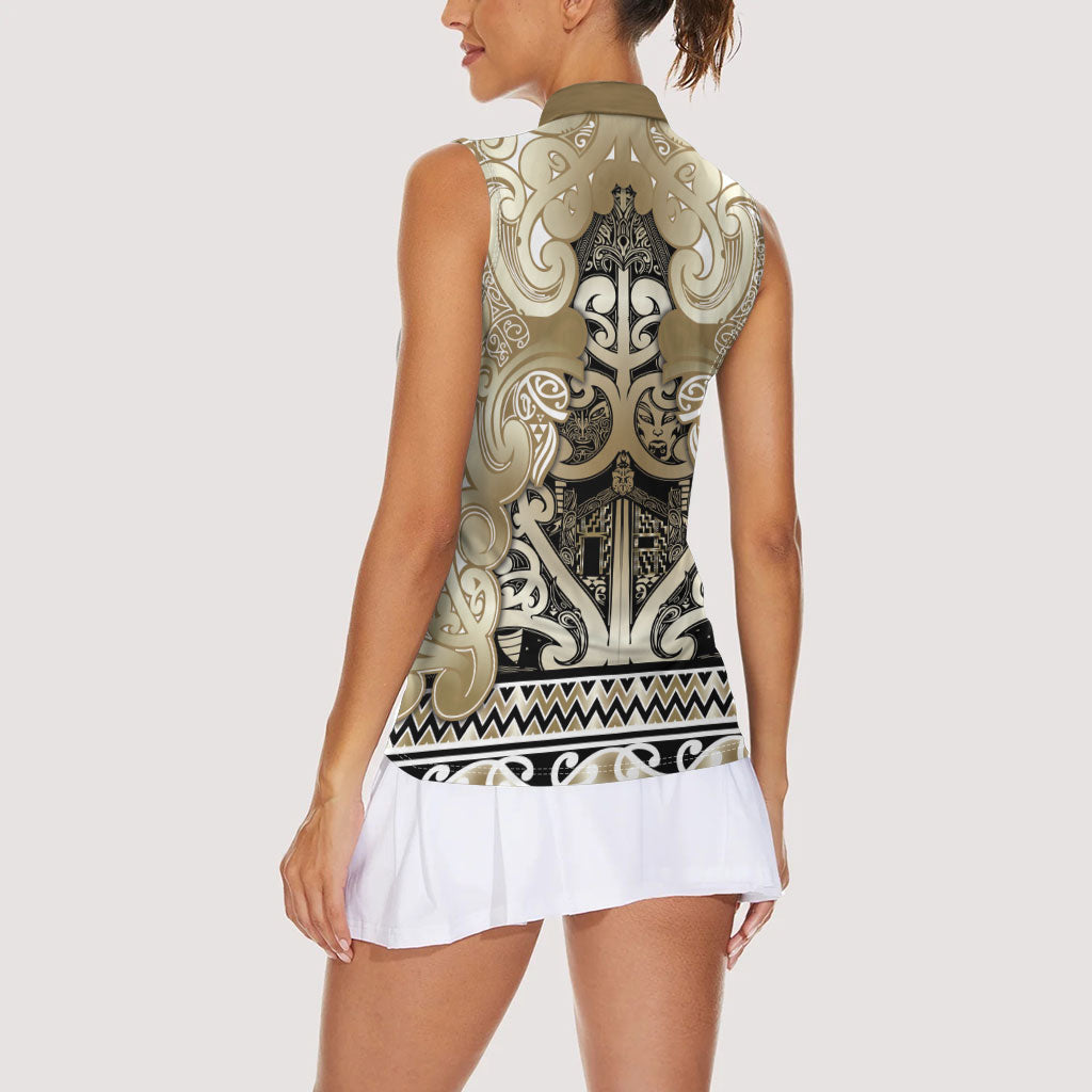 Aotearoa Iwi Waikato Tainui Women Sleeveless Polo Shirt Maori Wharenui House Tribal Pattern LT9 - Polynesian Pride