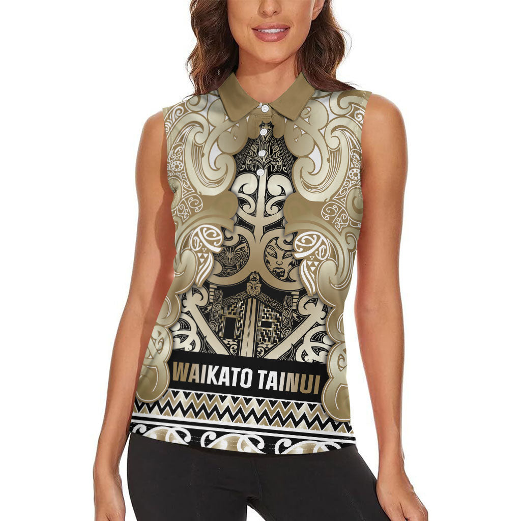 Aotearoa Iwi Waikato Tainui Women Sleeveless Polo Shirt Maori Wharenui House Tribal Pattern LT9 - Polynesian Pride