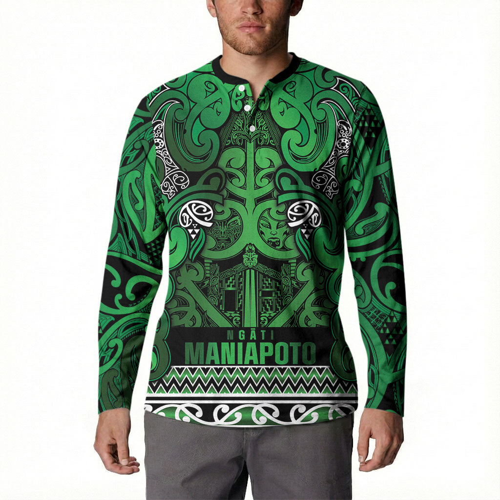 Aotearoa Iwi Ngati Maniapoto Button Sweatshirt Maori Wharenui House Tribal Pattern LT9 - Polynesian Pride