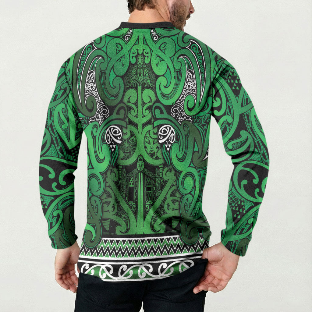 Aotearoa Iwi Ngati Maniapoto Button Sweatshirt Maori Wharenui House Tribal Pattern LT9 - Polynesian Pride