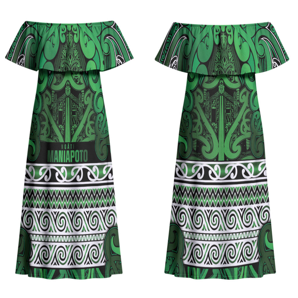 Aotearoa Iwi Ngati Maniapoto Couples Matching Off Shoulder Maxi Dress and Long Sleeve Button Shirt Maori Wharenui House Tribal Pattern LT9 - Polynesian Pride