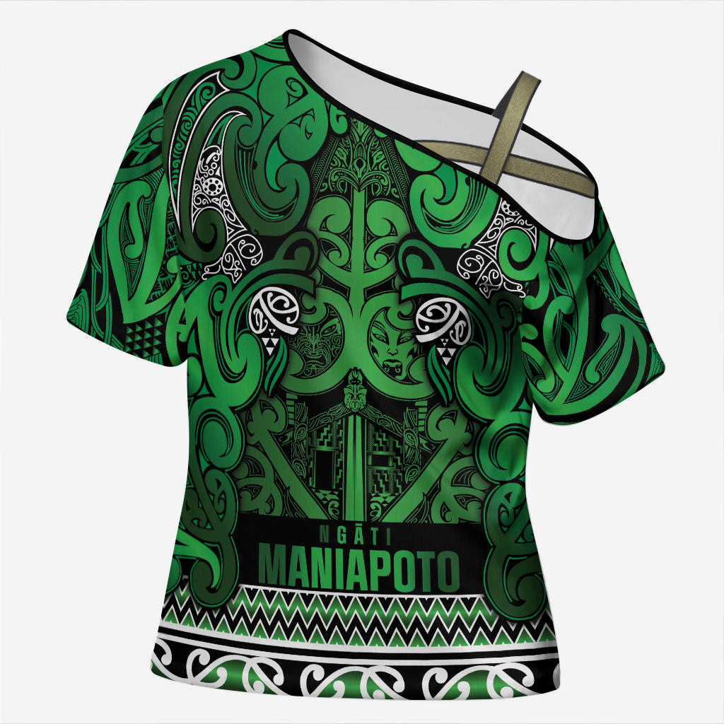 Aotearoa Iwi Ngati Maniapoto Cross Shoulder Shirt Maori Wharenui House Tribal Pattern LT9 Female Dark green - Polynesian Pride