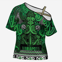 Aotearoa Iwi Ngati Maniapoto Cross Shoulder Shirt Maori Wharenui House Tribal Pattern LT9 Female Dark green - Polynesian Pride
