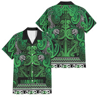 Aotearoa Iwi Ngati Maniapoto Family Matching Off The Shoulder Long Sleeve Dress and Hawaiian Shirt Maori Wharenui House Tribal Pattern LT9 Dad's Shirt - Short Sleeve Dark green - Polynesian Pride