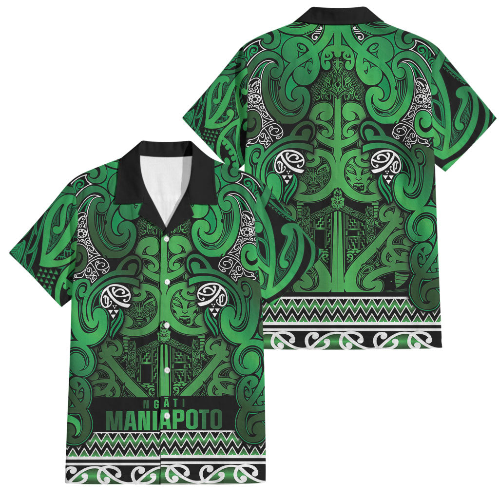 Aotearoa Iwi Ngati Maniapoto Family Matching Off Shoulder Short Dress and Hawaiian Shirt Maori Wharenui House Tribal Pattern LT9 Dad's Shirt - Short Sleeve Dark green - Polynesian Pride
