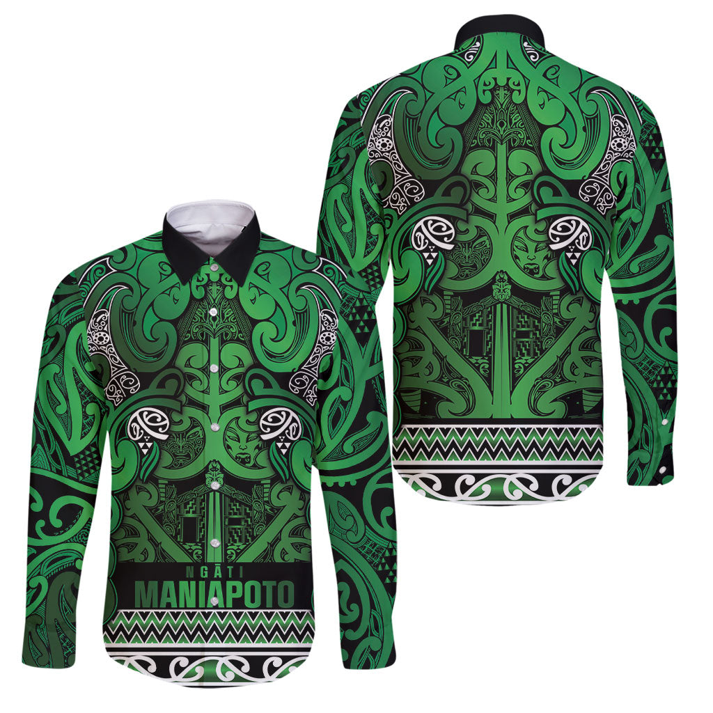 Aotearoa Iwi Ngati Maniapoto Family Matching Off Shoulder Short Dress and Hawaiian Shirt Maori Wharenui House Tribal Pattern LT9 Dad's Shirt - Long Sleeve Dark green - Polynesian Pride