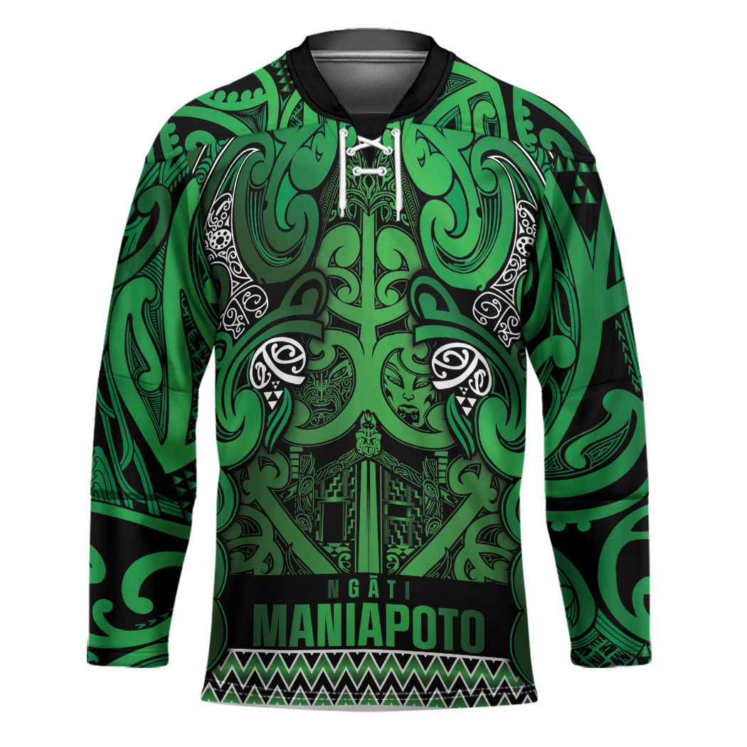 Aotearoa Iwi Ngati Maniapoto Hockey Jersey Maori Wharenui House Tribal Pattern LT9 Unisex Dark green - Polynesian Pride