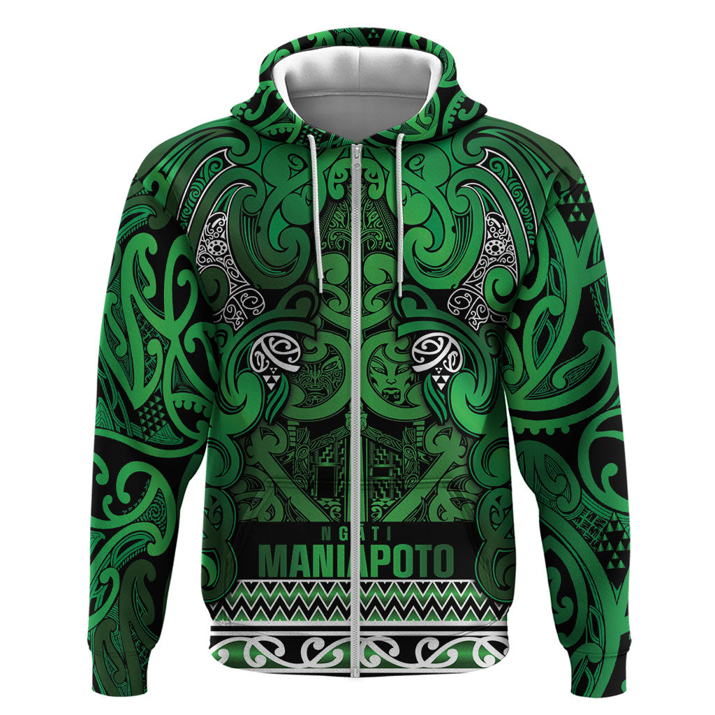Aotearoa Iwi Ngati Maniapoto Hoodie Maori Wharenui House Tribal Pattern LT9 Zip Hoodie Dark green - Polynesian Pride
