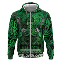 Aotearoa Iwi Ngati Maniapoto Hoodie Maori Wharenui House Tribal Pattern LT9 Zip Hoodie Dark green - Polynesian Pride