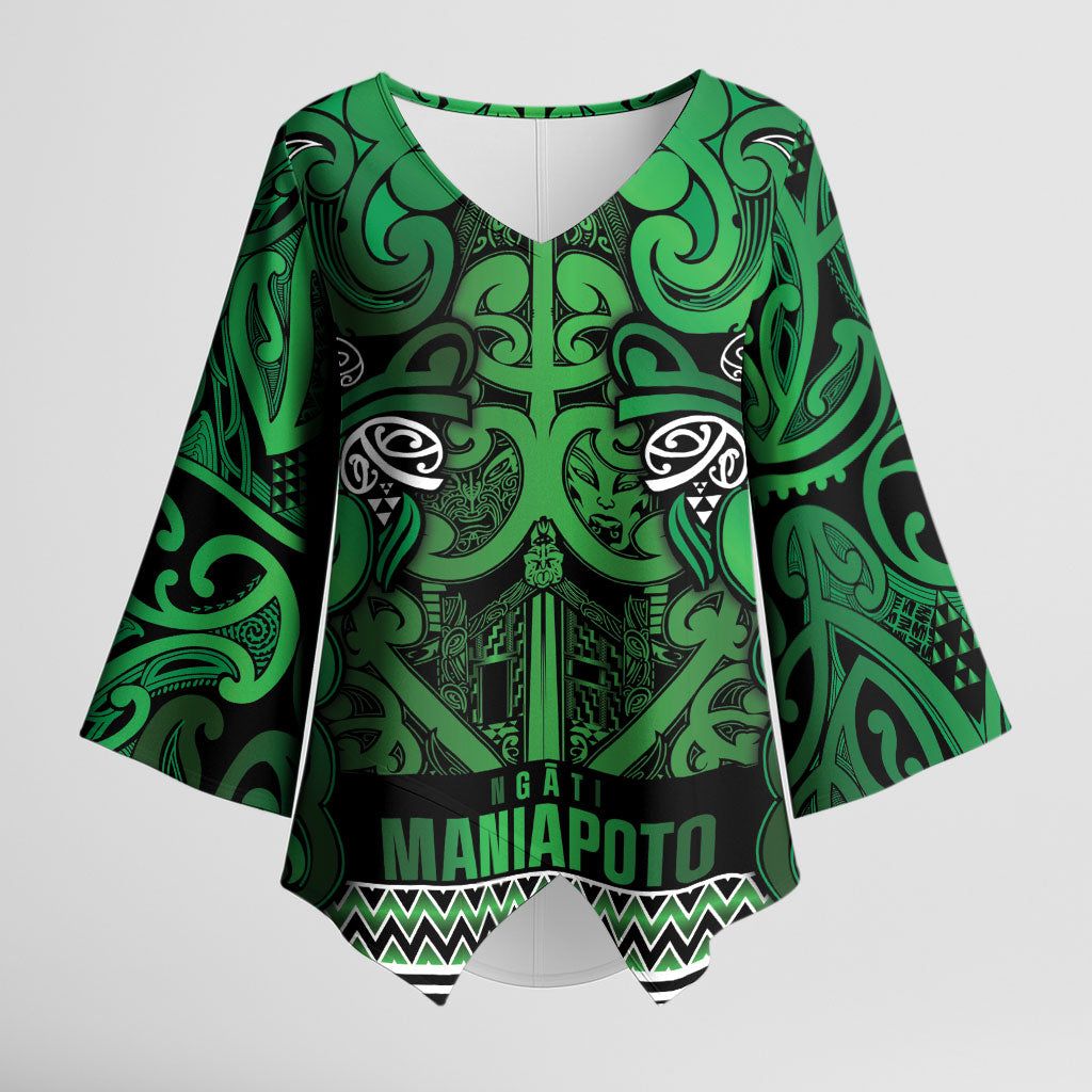 Aotearoa Iwi Ngati Maniapoto Kimono Sleeve Blouse Maori Wharenui House Tribal Pattern LT9 Female Dark green - Polynesian Pride