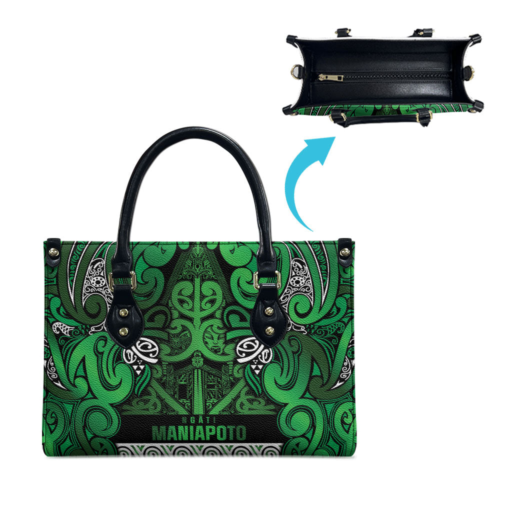 Aotearoa Iwi Ngati Maniapoto Leather Bag Maori Wharenui House Tribal Pattern LT9 - Polynesian Pride