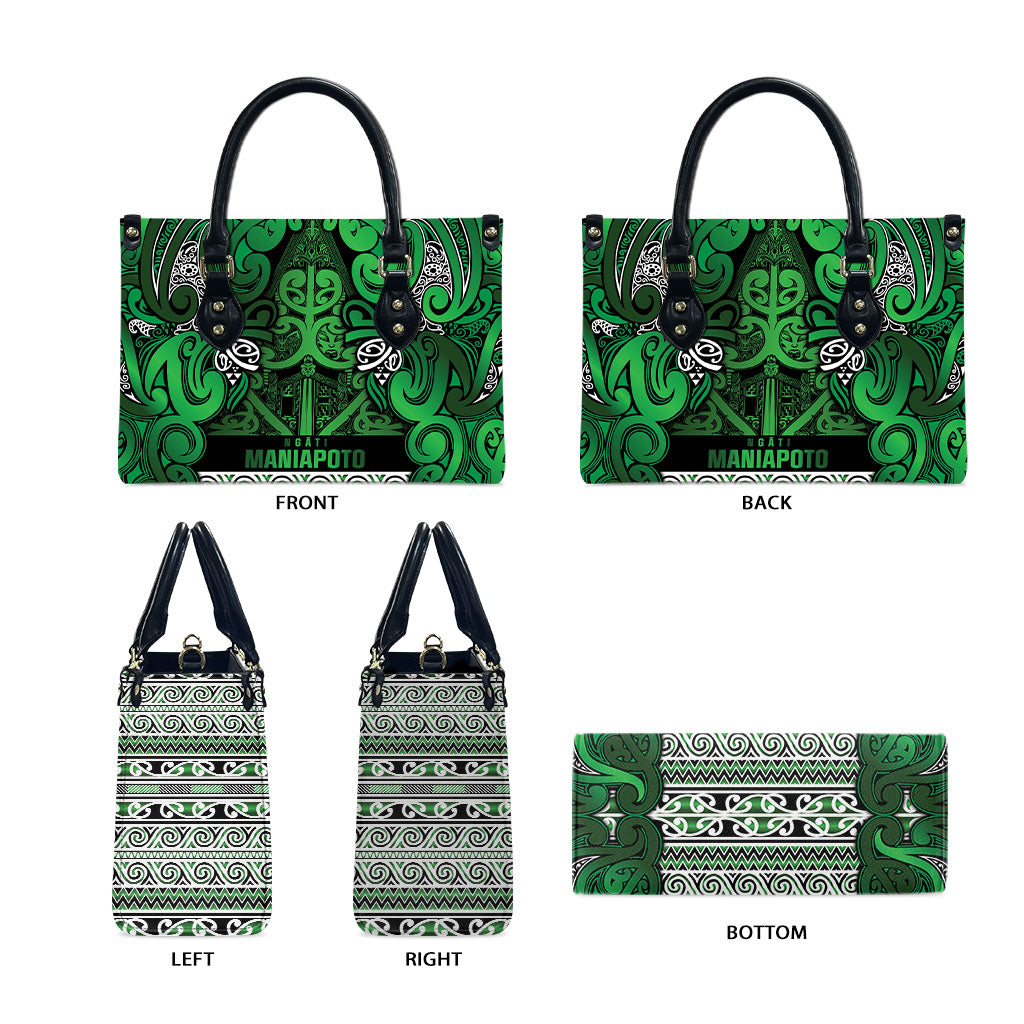 Aotearoa Iwi Ngati Maniapoto Leather Bag Maori Wharenui House Tribal Pattern LT9 - Polynesian Pride