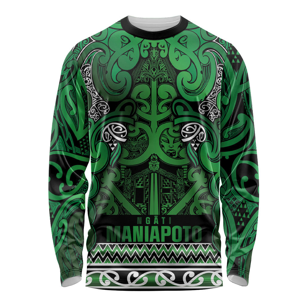 Aotearoa Iwi Ngati Maniapoto Long Sleeve Shirt Maori Wharenui House Tribal Pattern LT9 Unisex Dark green - Polynesian Pride