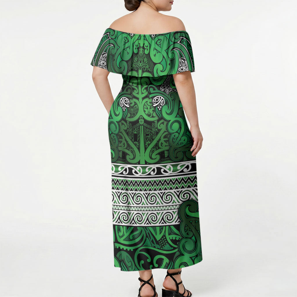 Aotearoa Iwi Ngati Maniapoto Off Shoulder Maxi Dress Maori Wharenui House Tribal Pattern LT9 - Polynesian Pride