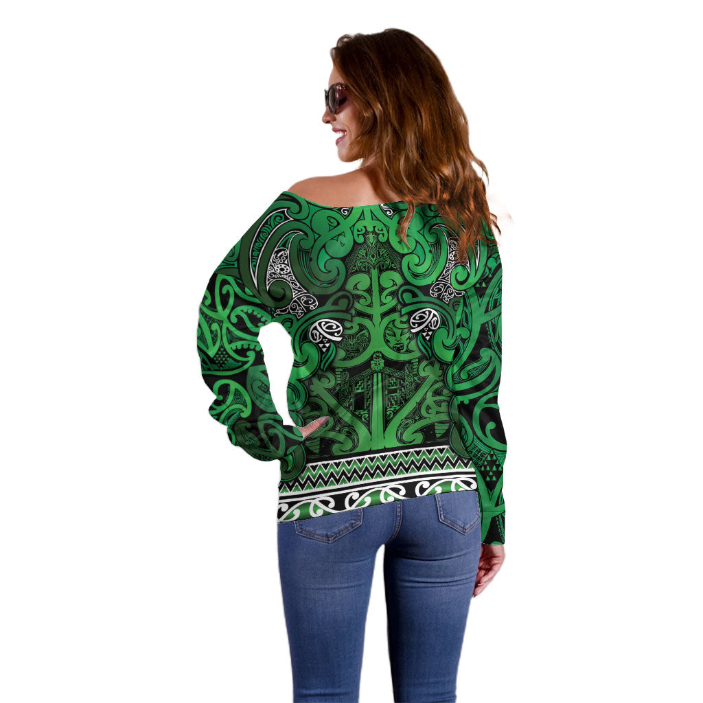 Aotearoa Iwi Ngati Maniapoto Off Shoulder Sweater Maori Wharenui House Tribal Pattern LT9 - Polynesian Pride