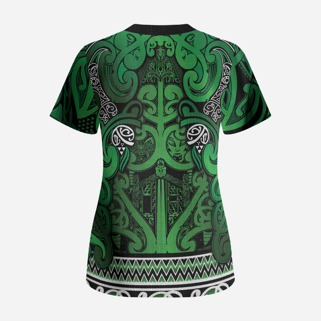 Aotearoa Iwi Ngati Maniapoto Scrub Top Maori Wharenui House Tribal Pattern LT9 - Polynesian Pride