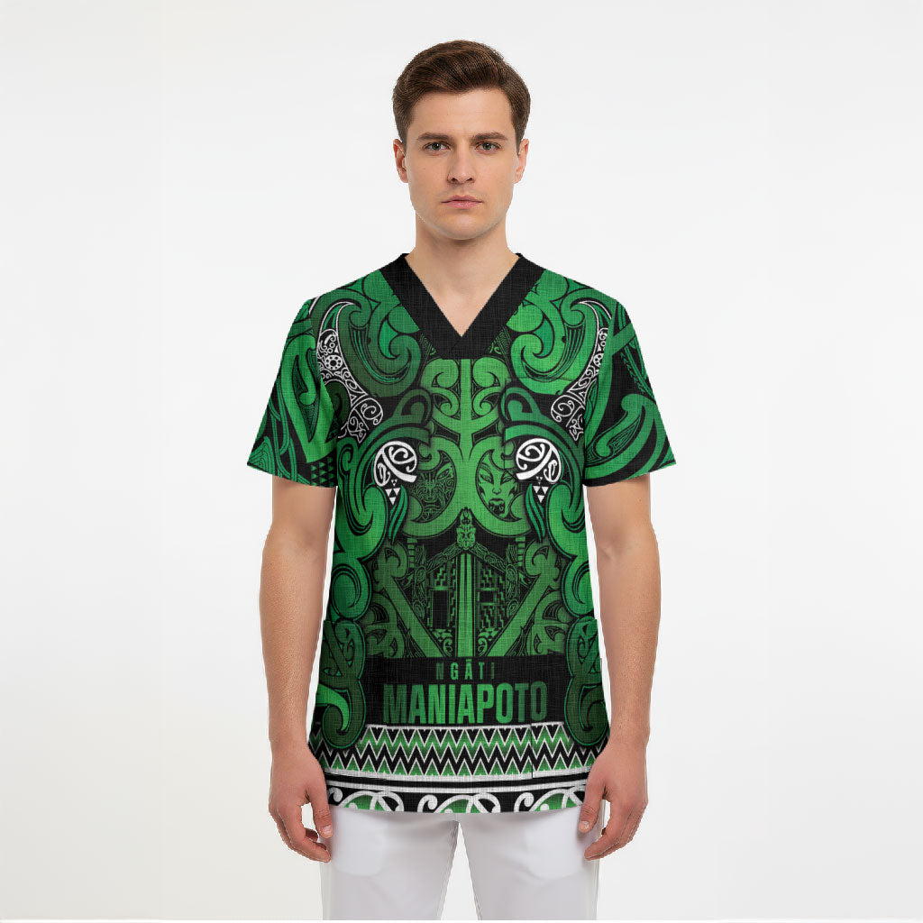 Aotearoa Iwi Ngati Maniapoto Scrub Top Maori Wharenui House Tribal Pattern LT9 - Polynesian Pride
