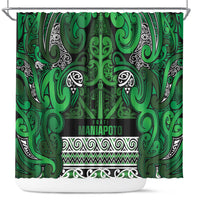 Aotearoa Iwi Ngati Maniapoto Shower Curtain Maori Wharenui House Tribal Pattern LT9 Dark green - Polynesian Pride