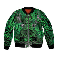 Aotearoa Iwi Ngati Maniapoto Sleeve Zip Bomber Jacket Maori Wharenui House Tribal Pattern LT9 Unisex Dark green - Polynesian Pride