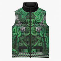 Aotearoa Iwi Ngati Maniapoto Sleeveless Puffer Jacket Maori Wharenui House Tribal Pattern LT9 Unisex Dark green - Polynesian Pride