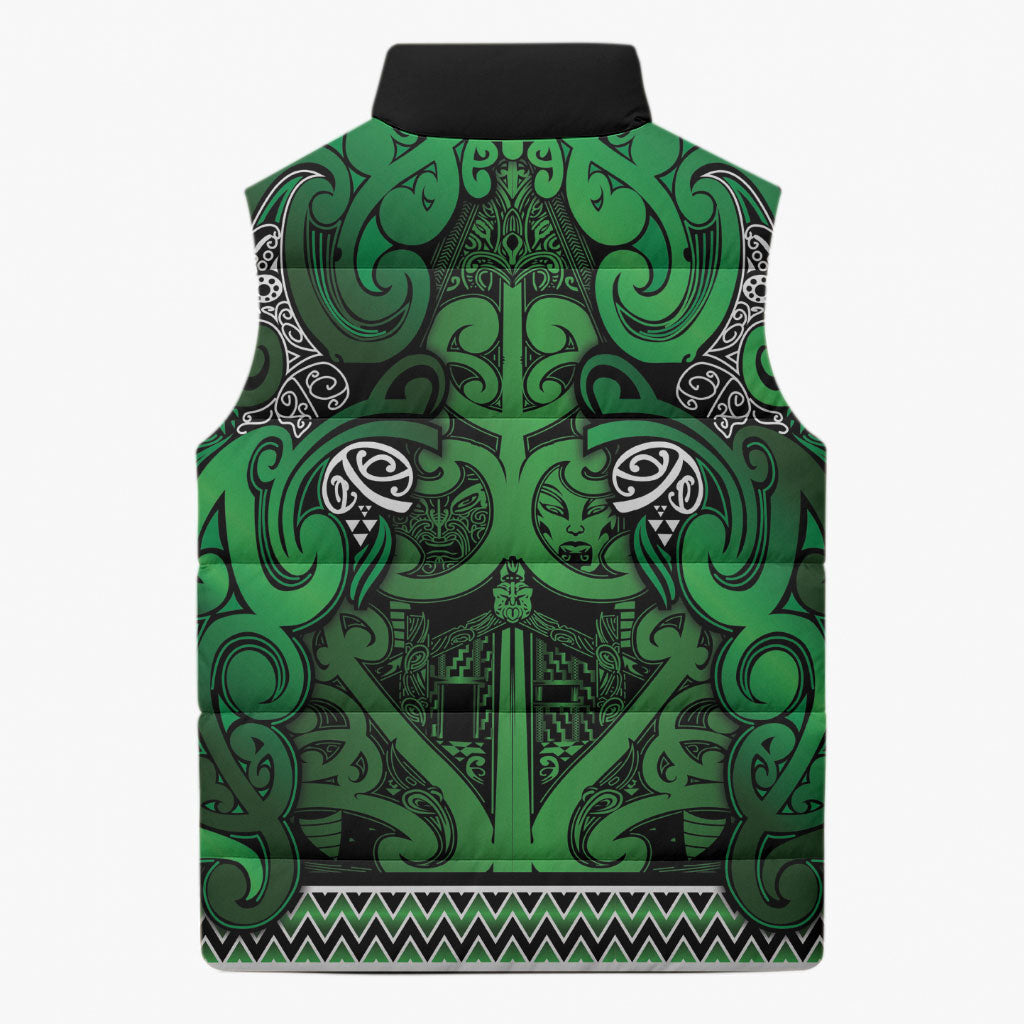 Aotearoa Iwi Ngati Maniapoto Sleeveless Puffer Jacket Maori Wharenui House Tribal Pattern LT9 - Polynesian Pride